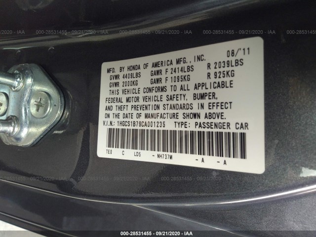 Photo 8 VIN: 1HGCS1B79CA001235 - HONDA ACCORD CPE 