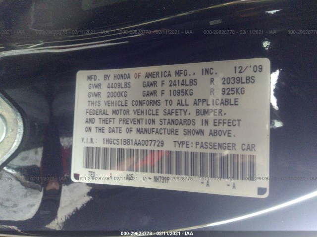 Photo 8 VIN: 1HGCS1B81AA007729 - HONDA ACCORD CPE 