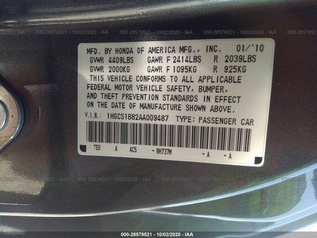 Photo 8 VIN: 1HGCS1B82AA009487 - HONDA ACCORD CPE 