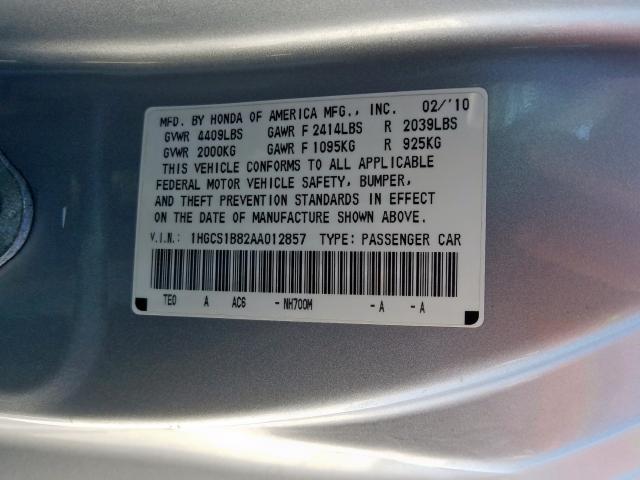 Photo 9 VIN: 1HGCS1B82AA012857 - HONDA ACCORD EXL 