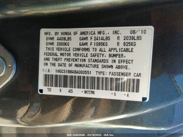 Photo 8 VIN: 1HGCS1B84BA000551 - HONDA ACCORD CPE 