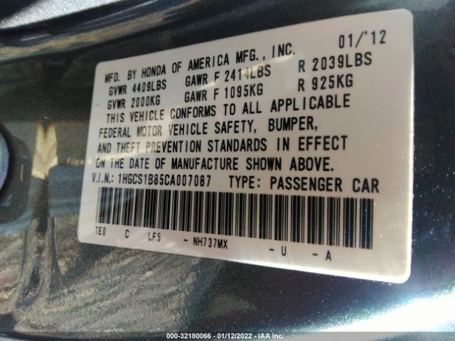 Photo 8 VIN: 1HGCS1B85CA007087 - HONDA ACCORD CPE 