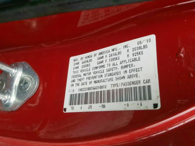 Photo 9 VIN: 1HGCS1B87AA016810 - HONDA ACCORD EXL 