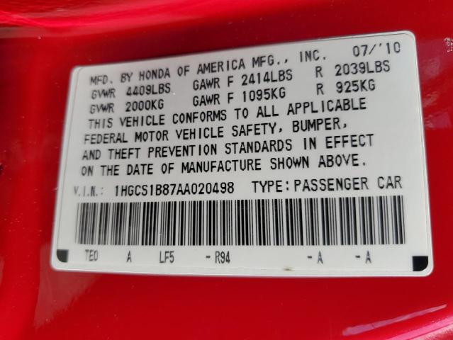 Photo 12 VIN: 1HGCS1B87AA020498 - HONDA ACCORD EXL 