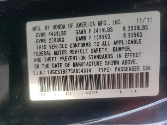 Photo 9 VIN: 1HGCS1B87CA004014 - HONDA ACCORD EXL 