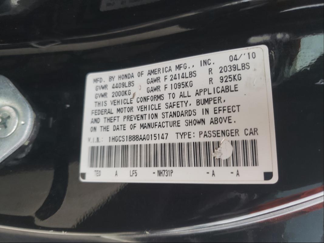 Photo 9 VIN: 1HGCS1B88AA015147 - HONDA ACCORD EXL 