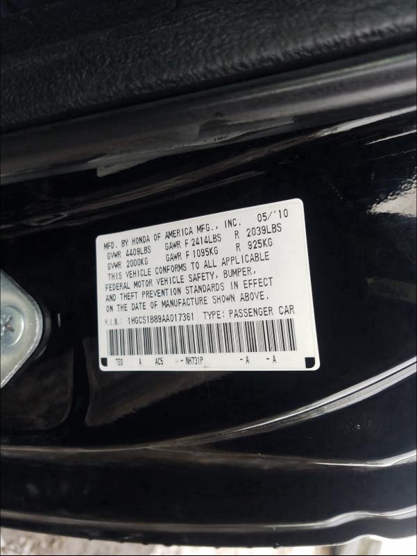 Photo 9 VIN: 1HGCS1B89AA017361 - HONDA ACCORD EXL 