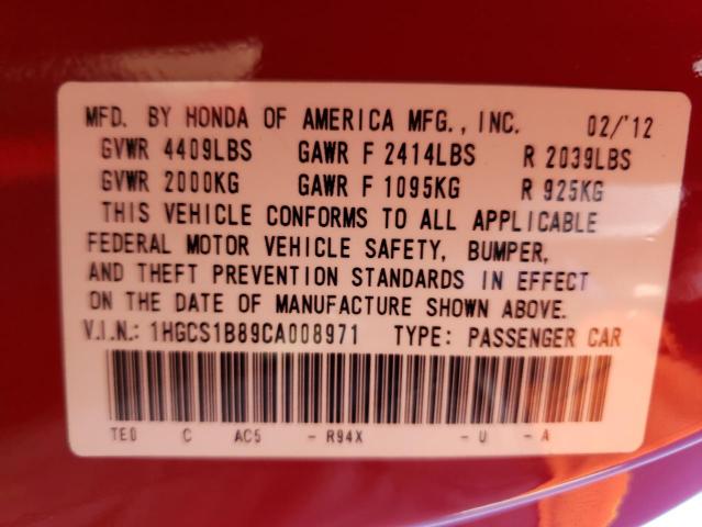 Photo 9 VIN: 1HGCS1B89CA008971 - HONDA ACCORD EXL 