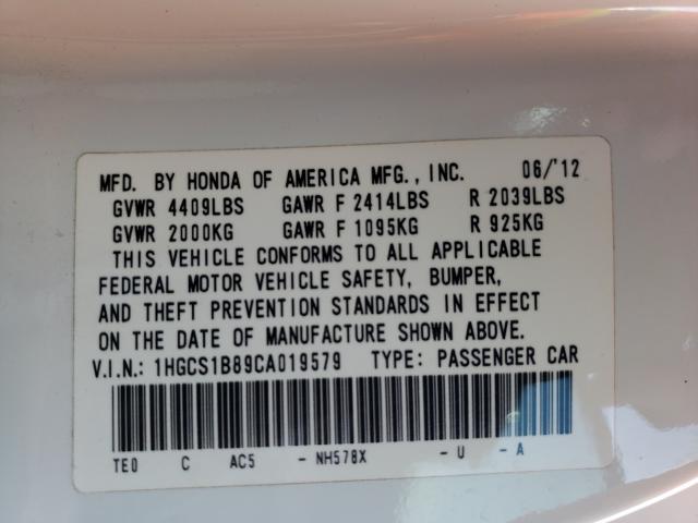 Photo 9 VIN: 1HGCS1B89CA019579 - HONDA ACCORD EXL 