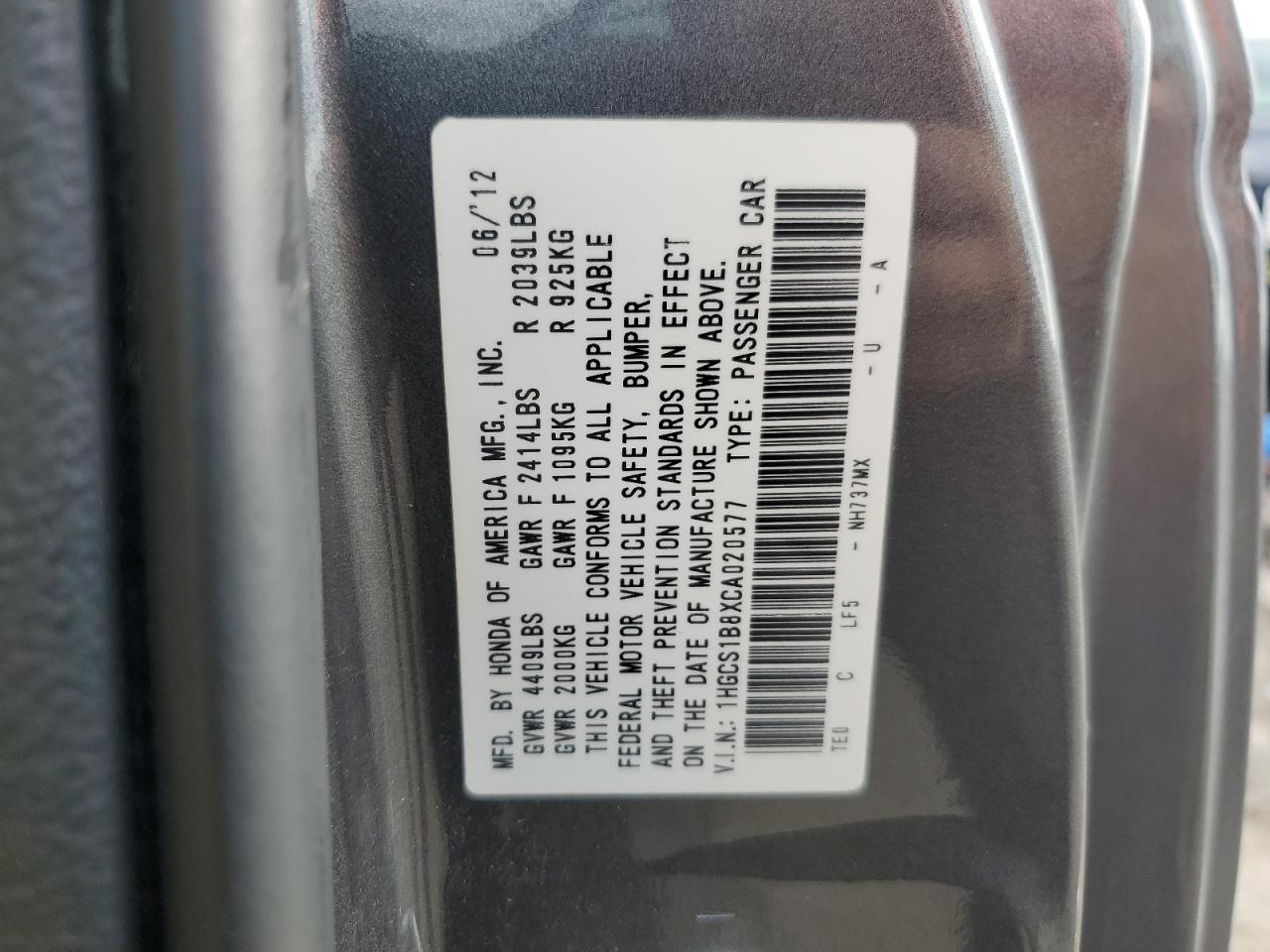 Photo 12 VIN: 1HGCS1B8XCA020577 - HONDA ACCORD 