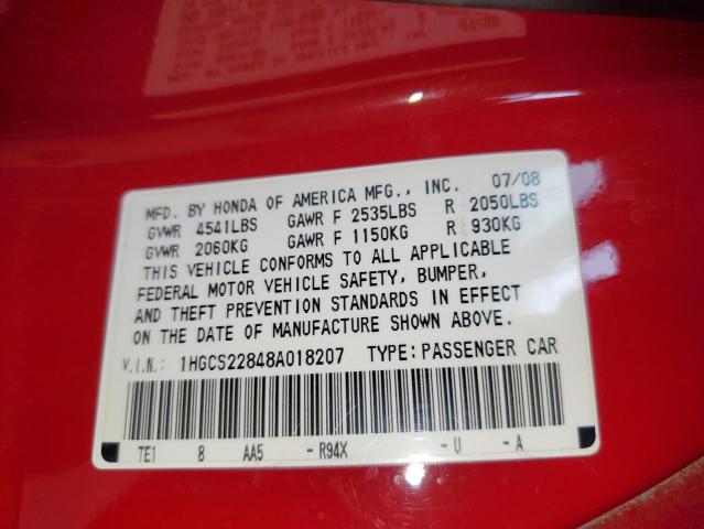 Photo 11 VIN: 1HGCS22848A018207 - HONDA ACCORD EXL 