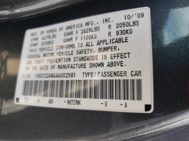 Photo 9 VIN: 1HGCS2A84AA002581 - HONDA ACCORD EXL 