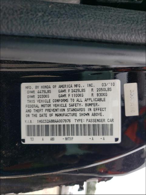 Photo 9 VIN: 1HGCS2A88AA007976 - HONDA ACCORD EXL 