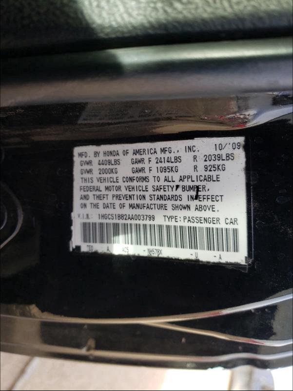 Photo 9 VIN: 1HGCS2B80AA002754 - HONDA ACCORD EXL 