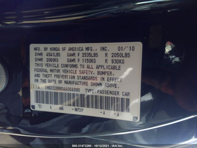 Photo 8 VIN: 1HGCS2B80AA004990 - HONDA ACCORD CPE 