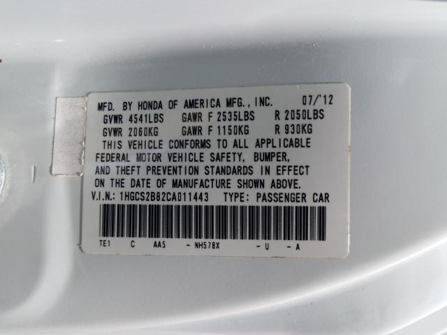 Photo 9 VIN: 1HGCS2B82CA011443 - HONDA ACCORD CPE 