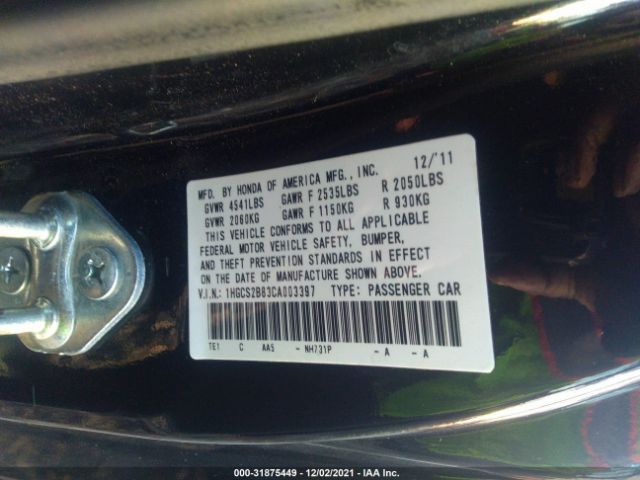 Photo 8 VIN: 1HGCS2B83CA003397 - HONDA ACCORD CPE 