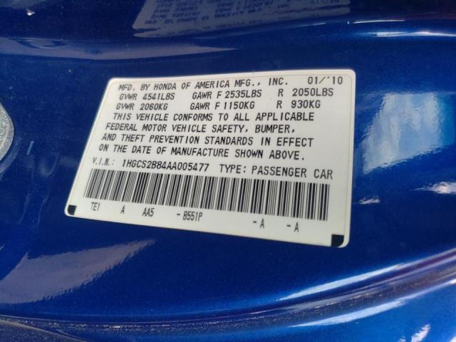 Photo 9 VIN: 1HGCS2B84AA005477 - HONDA ACCORD EXL 