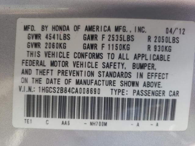 Photo 9 VIN: 1HGCS2B84CA008690 - HONDA ACCORD EXL 