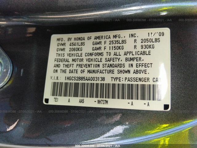 Photo 8 VIN: 1HGCS2B85AA003138 - HONDA ACCORD CPE 