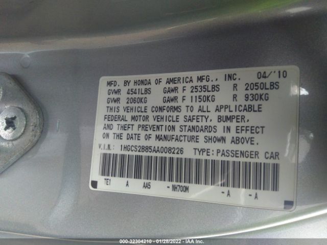 Photo 8 VIN: 1HGCS2B85AA008226 - HONDA ACCORD CPE 