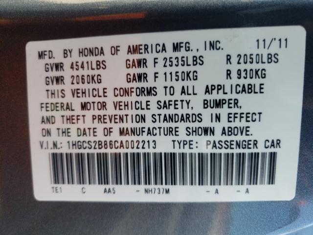 Photo 9 VIN: 1HGCS2B86CA002213 - HONDA ACCORD EXL 