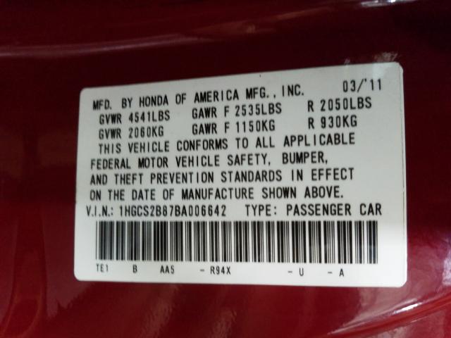 Photo 9 VIN: 1HGCS2B87BA006642 - HONDA ACCORD EXL 