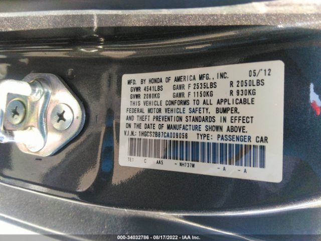 Photo 8 VIN: 1HGCS2B87CA009056 - HONDA ACCORD CPE 