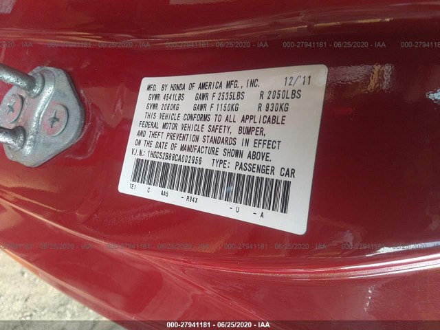 Photo 8 VIN: 1HGCS2B88CA002956 - HONDA ACCORD CPE 