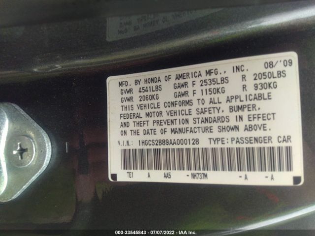 Photo 8 VIN: 1HGCS2B89AA000128 - HONDA ACCORD CPE 