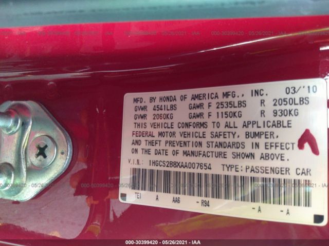 Photo 8 VIN: 1HGCS2B8XAA007654 - HONDA ACCORD CPE 