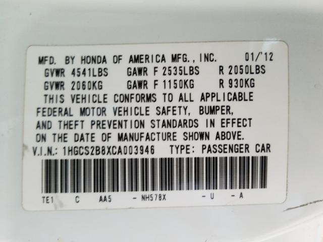 Photo 9 VIN: 1HGCS2B8XCA003946 - HONDA ACCORD EXL 