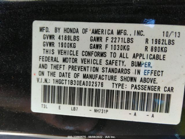 Photo 8 VIN: 1HGCT1B30EA002576 - HONDA ACCORD CPE 