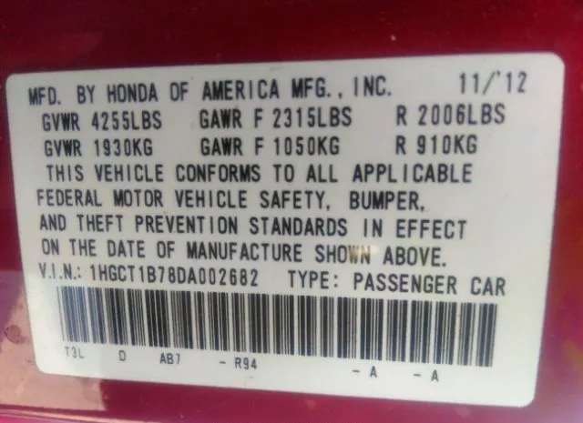 Photo 8 VIN: 1HGCT1B78DA002682 - HONDA ACCORD CPE 