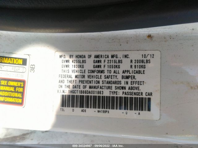 Photo 8 VIN: 1HGCT1B86DA001863 - HONDA ACCORD CPE 