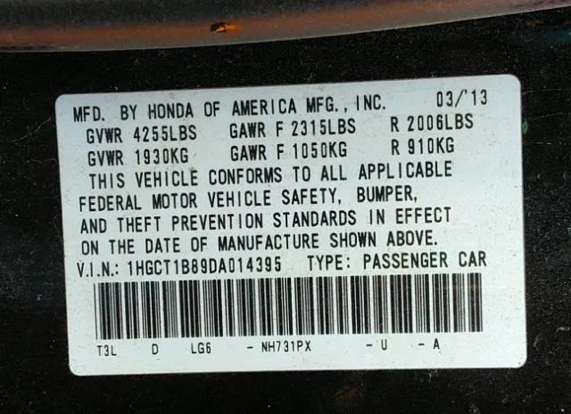 Photo 8 VIN: 1HGCT1B89DA014395 - HONDA ACCORD CPE 