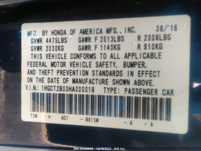 Photo 8 VIN: 1HGCT2B00HA000018 - HONDA ACCORD 