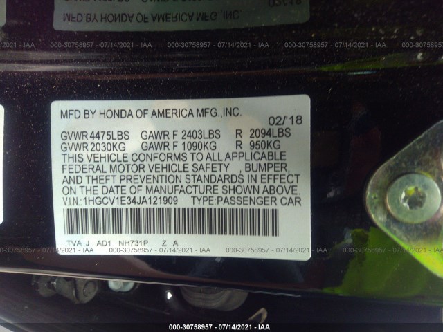 Photo 8 VIN: 1HGCV1E34JA121909 - HONDA ACCORD SEDAN 