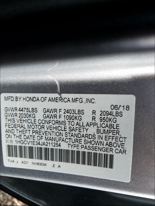 Photo 9 VIN: 1HGCV1E34JA211254 - HONDA ACCORD SPO 