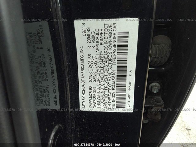 Photo 8 VIN: 1HGCV1E37JA236701 - HONDA ACCORD SEDAN 