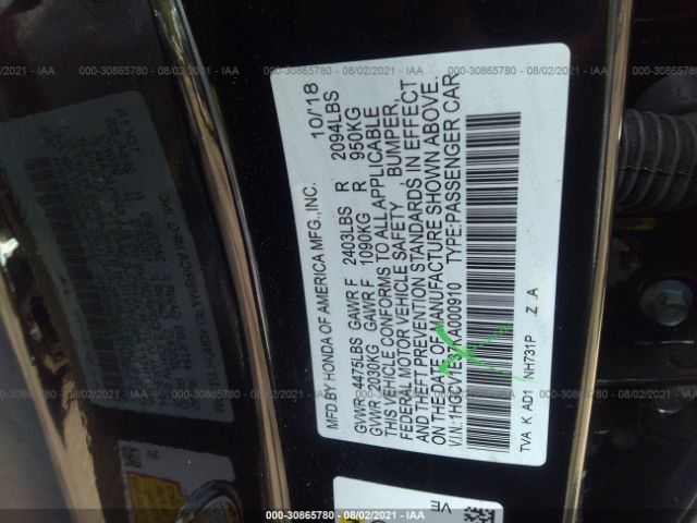 Photo 8 VIN: 1HGCV1E37KA000910 - HONDA ACCORD SEDAN 