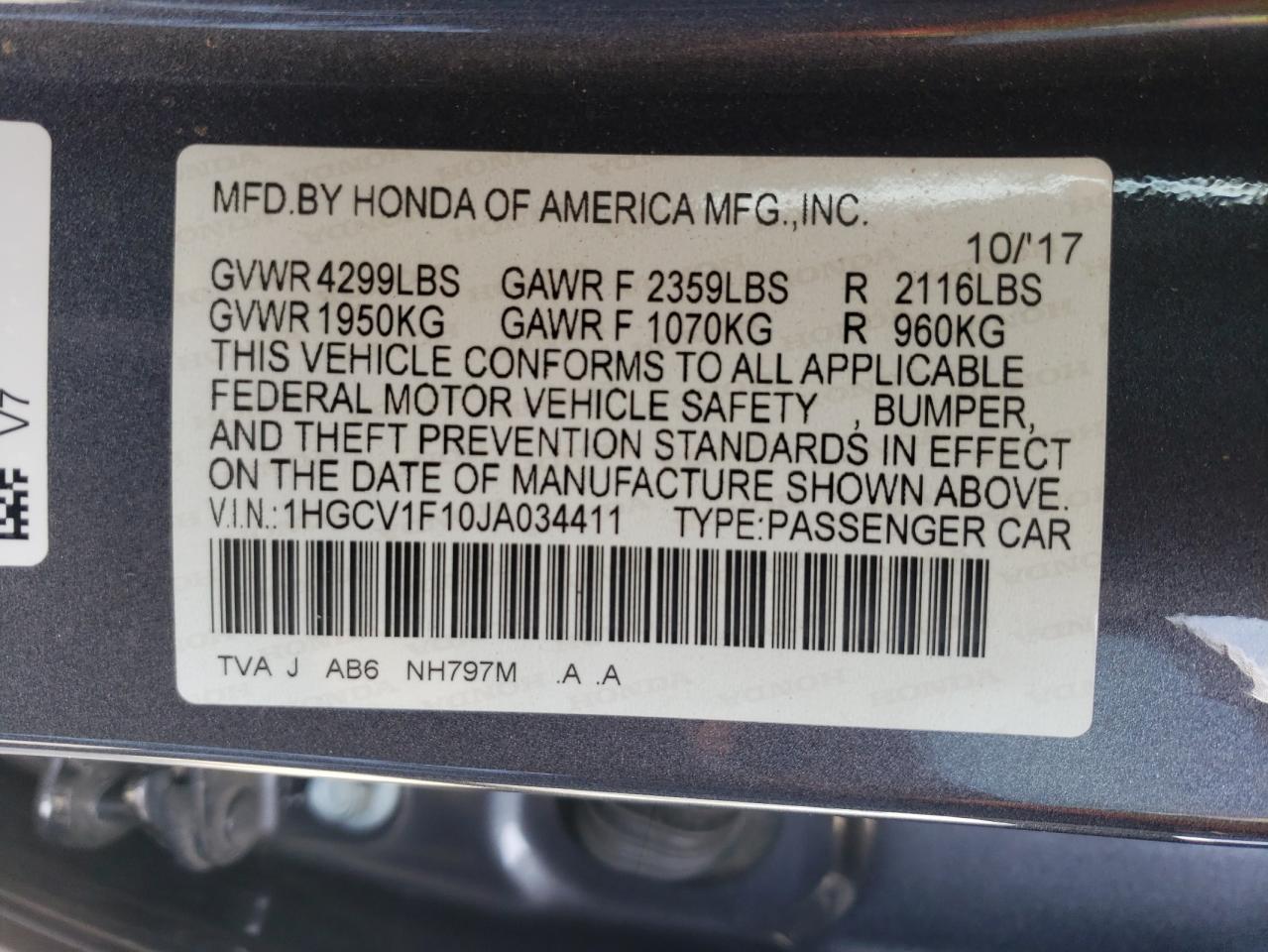 Photo 11 VIN: 1HGCV1F10JA034411 - HONDA ACCORD 