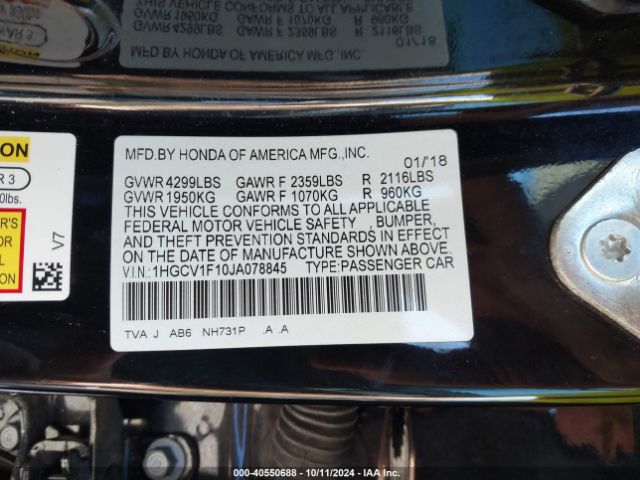 Photo 8 VIN: 1HGCV1F10JA078845 - HONDA ACCORD 