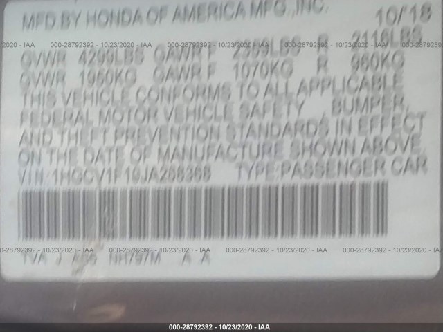 Photo 8 VIN: 1HGCV1F10JA268368 - HONDA ACCORD SEDAN 