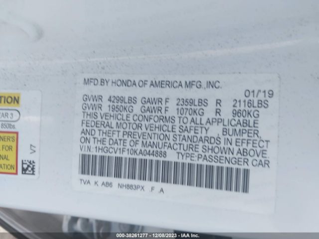 Photo 8 VIN: 1HGCV1F10KA044888 - HONDA ACCORD 