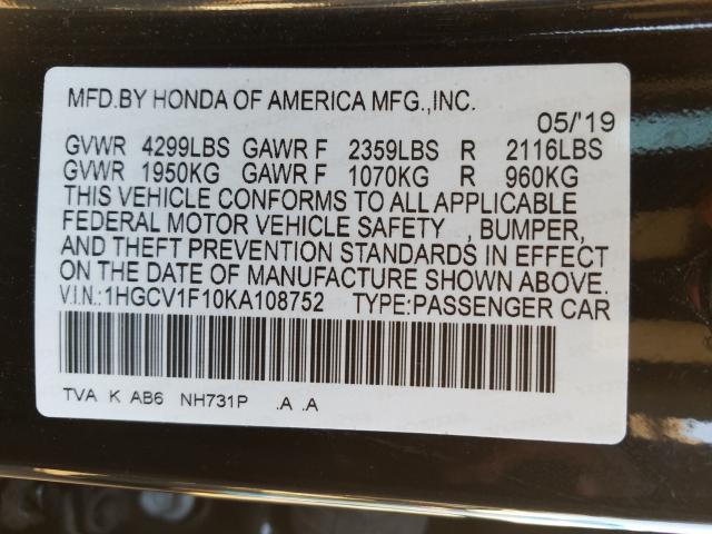 Photo 9 VIN: 1HGCV1F10KA108752 - HONDA ACCORD LX 