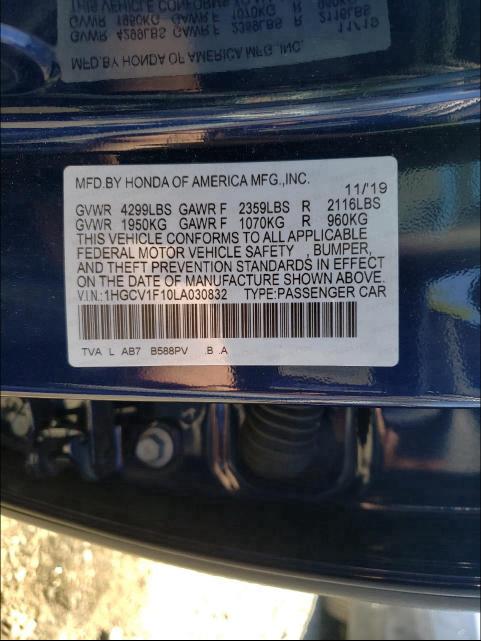 Photo 9 VIN: 1HGCV1F10LA030832 - HONDA ACCORD LX 