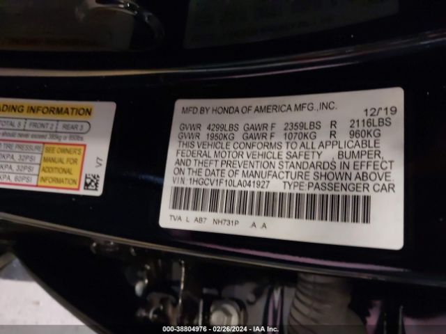 Photo 8 VIN: 1HGCV1F10LA041927 - HONDA ACCORD 