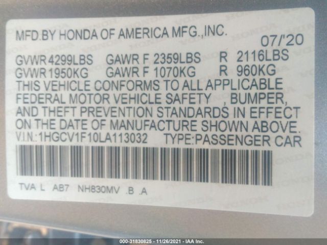 Photo 8 VIN: 1HGCV1F10LA113032 - HONDA ACCORD SEDAN 