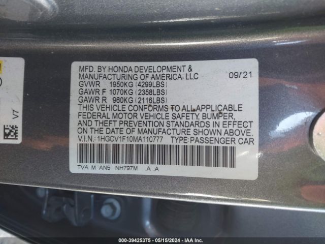 Photo 8 VIN: 1HGCV1F10MA110777 - HONDA ACCORD 